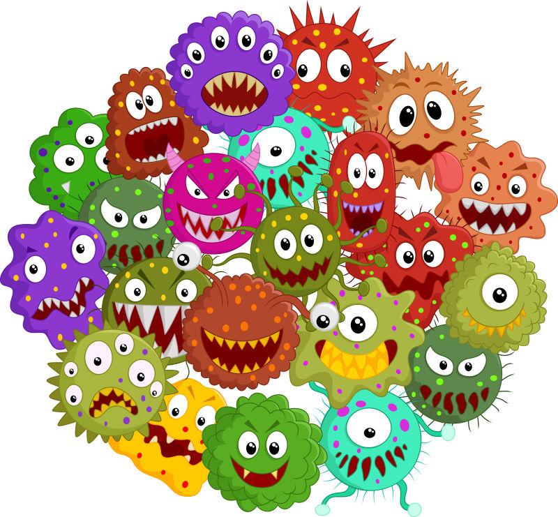 矢量卡通流行细菌病毒