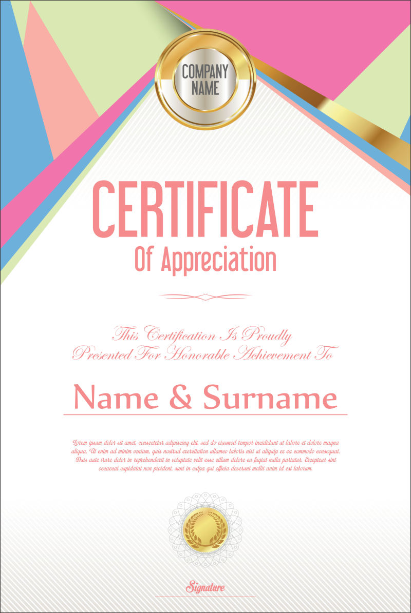 矢量彩色现代证书样式设计