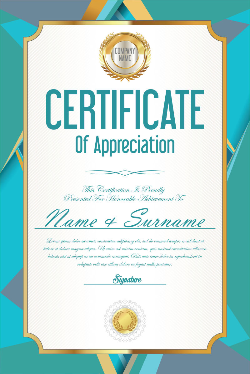 矢量现代蓝色证书样板设计图