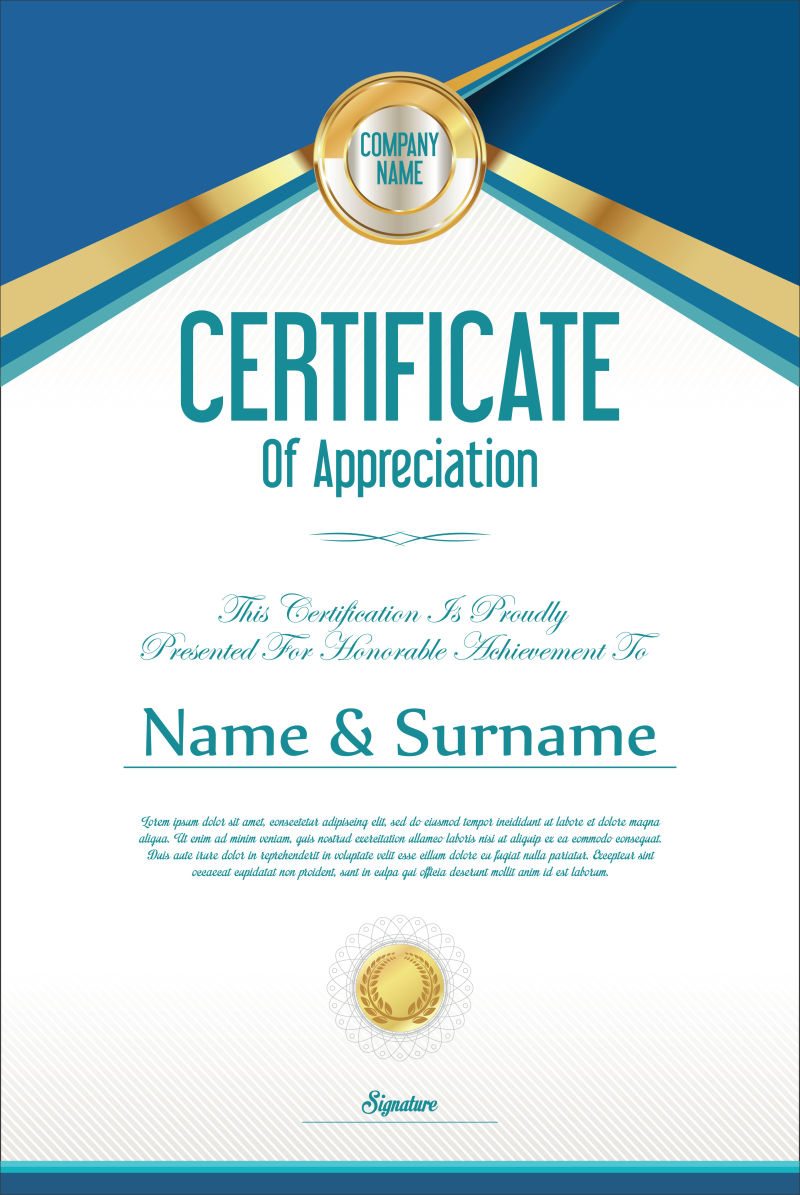 现代几何烫金证书样板矢量设计图