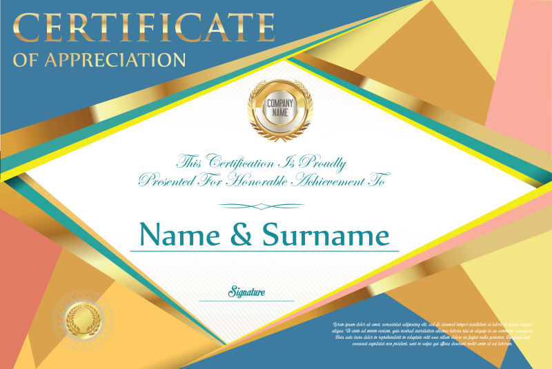 矢量复古荣誉证书印刷样板设计