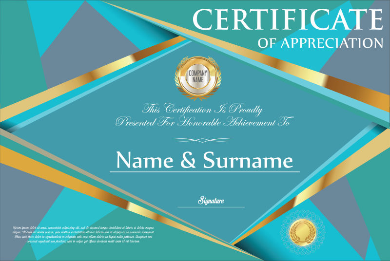 矢量复古烫金荣誉证书印刷样板设计图