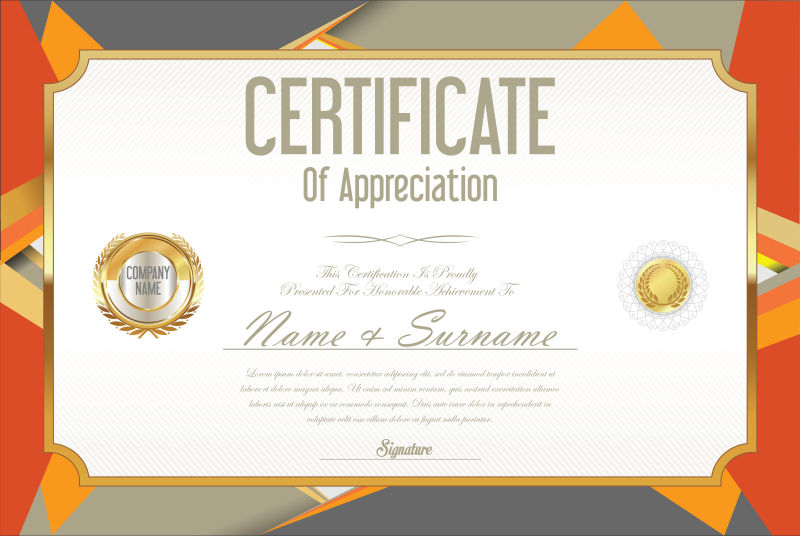 矢量多彩证书印刷样板设计