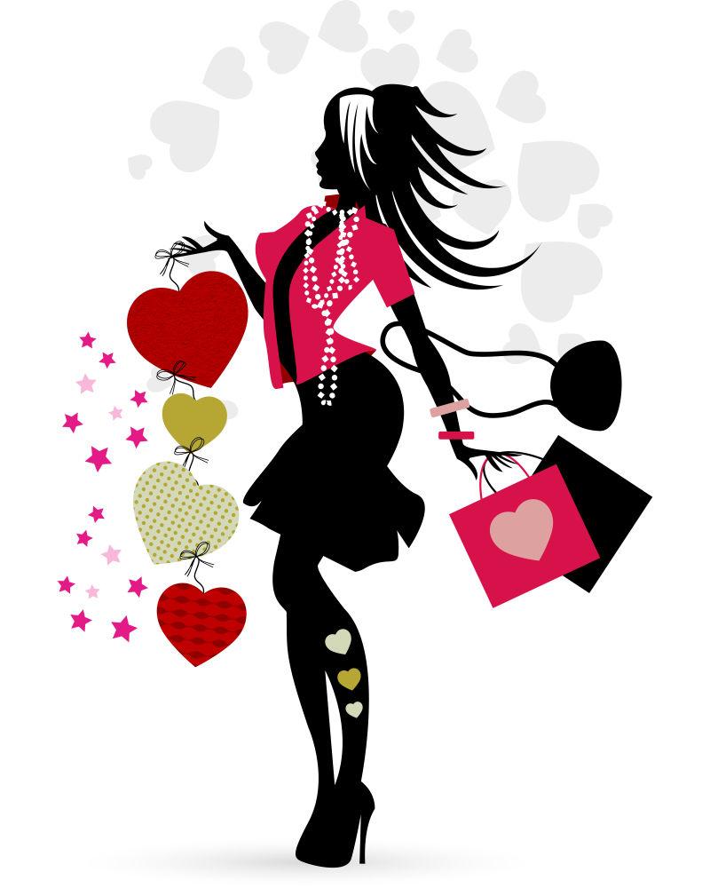 矢量时尚购物美女剪影