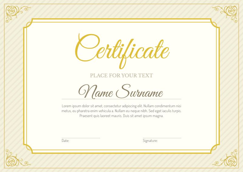 矢量黄色条纹证书