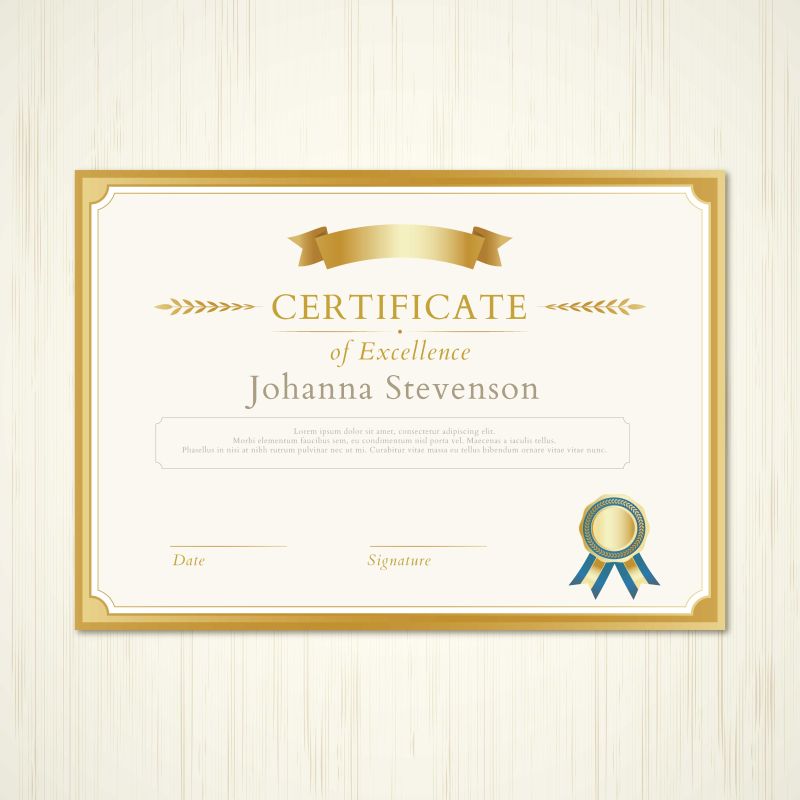 卓越金质证书矢量