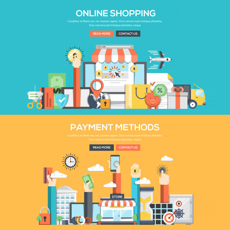 矢量购物和支付方式