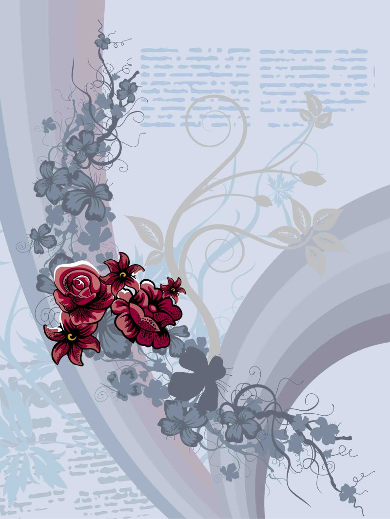 浅灰背景红花花卉信纸矢量