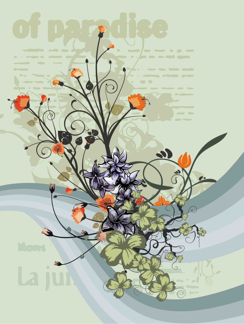 橘黄色花卉信纸矢量