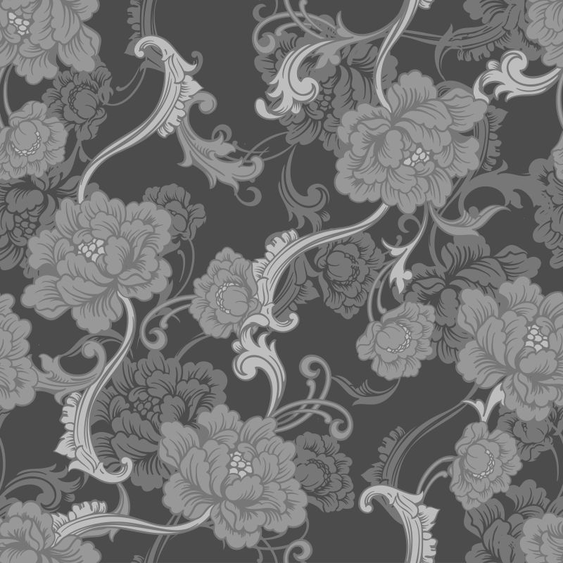 抽象矢量灰色花卉装饰无缝背景