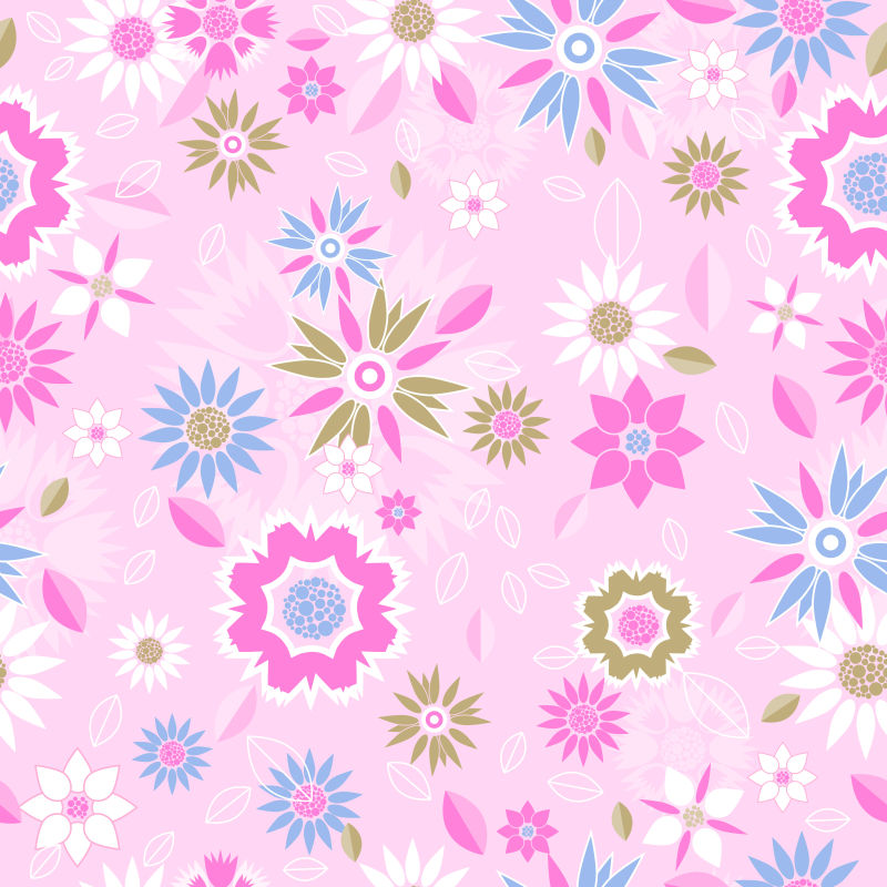 创意矢量不同粉色小花无缝装饰背景