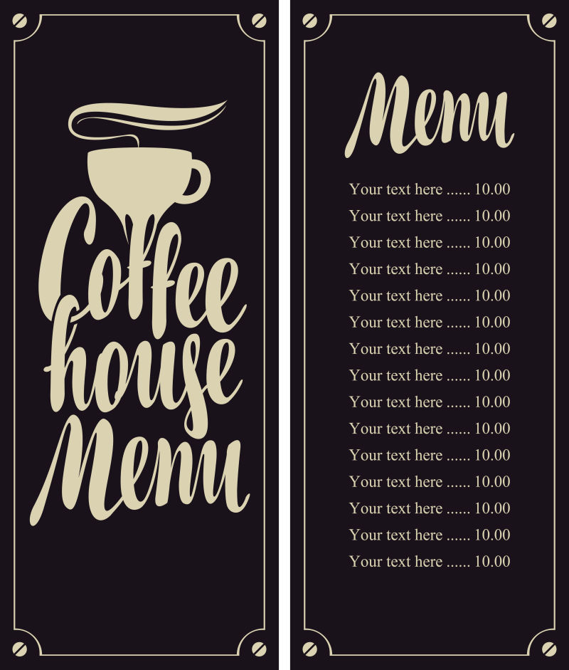 咖啡馆菜单与杯子和价格矢量