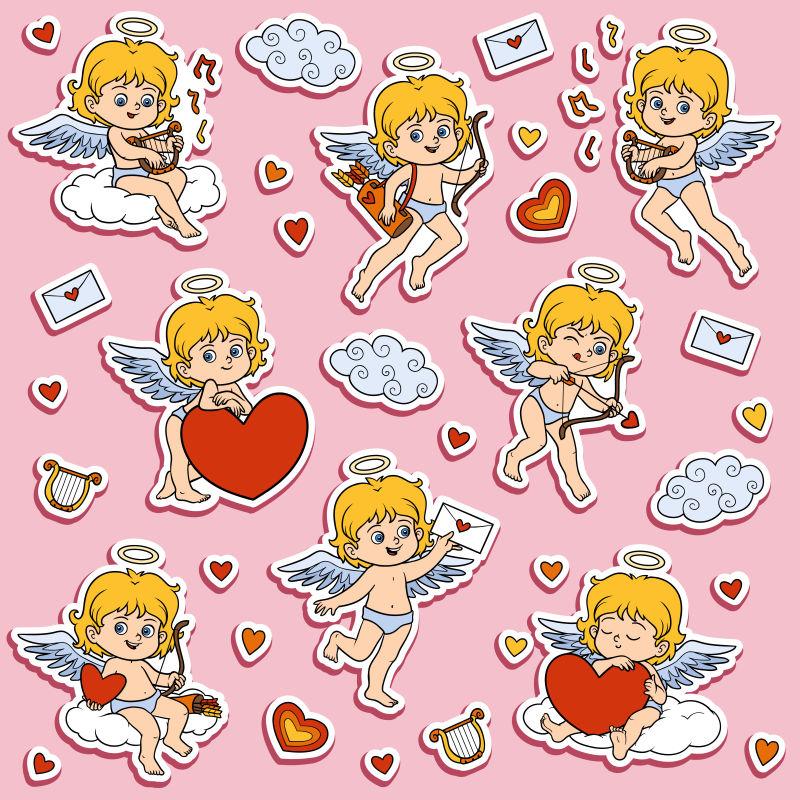 矢量情人节天使贴纸