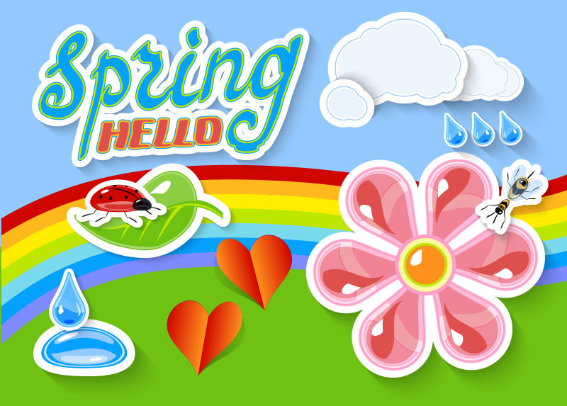 矢量有明亮的春天贴纸象征