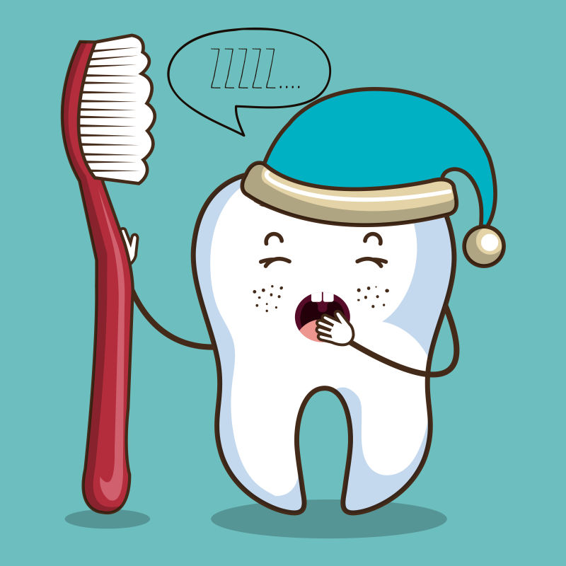 矢量拿着牙刷戴着帽子的牙齿