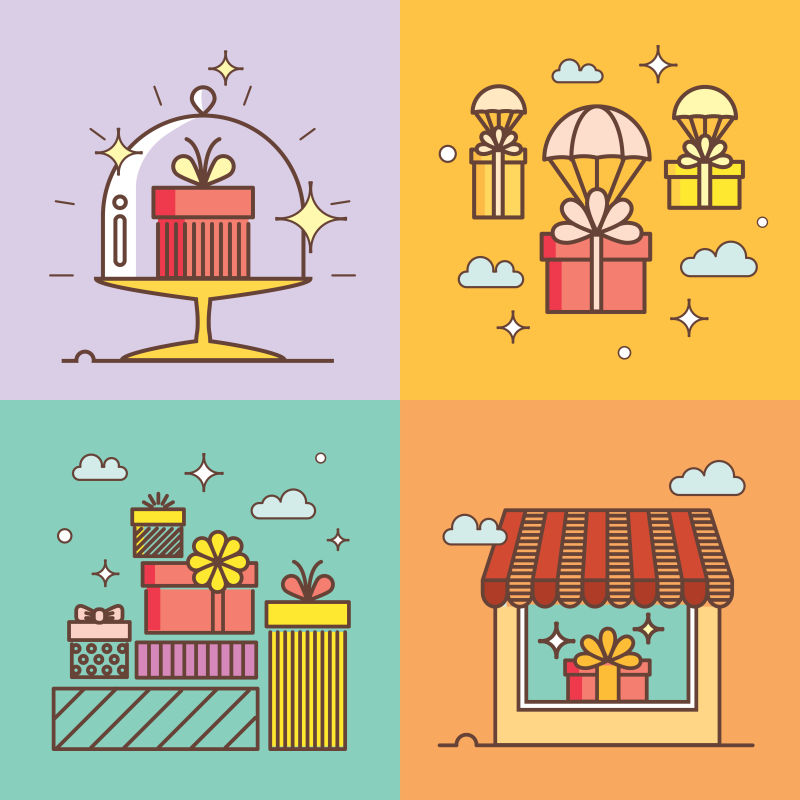 创意矢量可爱的可爱的卡通礼品创意插图