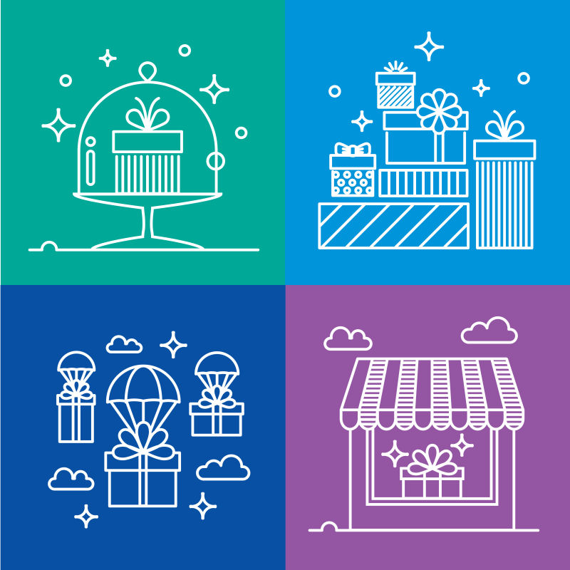 创意矢量礼品细线风格的装饰贺卡设计