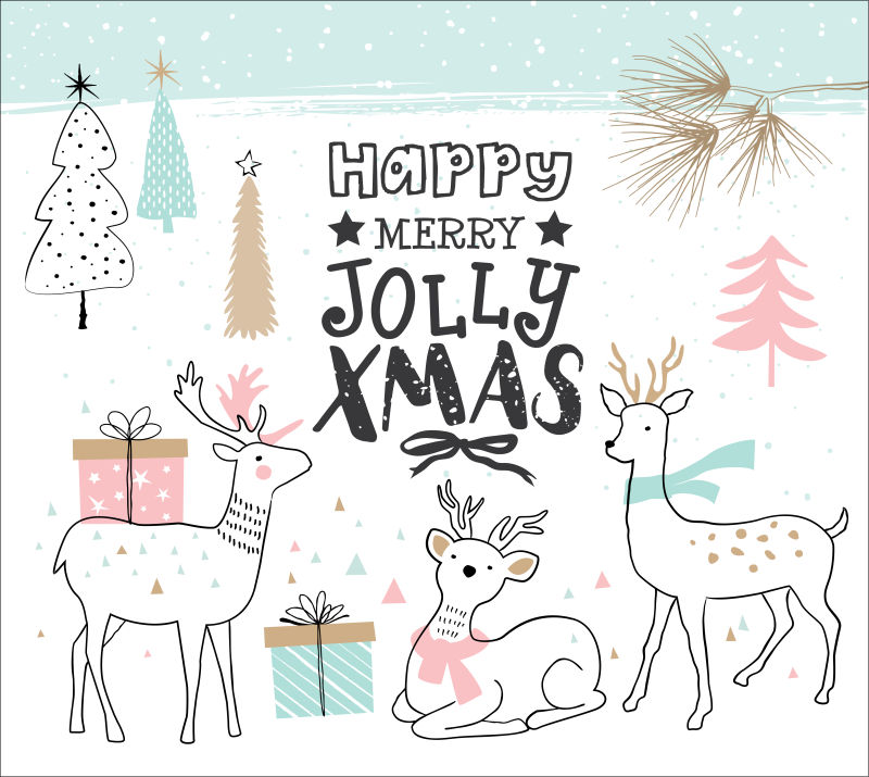 可爱的小鹿圣诞矢量贺卡