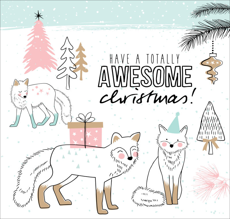 小狐狸圣诞矢量贺卡