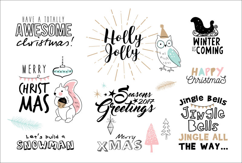 圣诞贺卡排版矢量元素