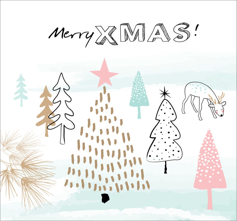 卡通风格圣诞矢量贺卡