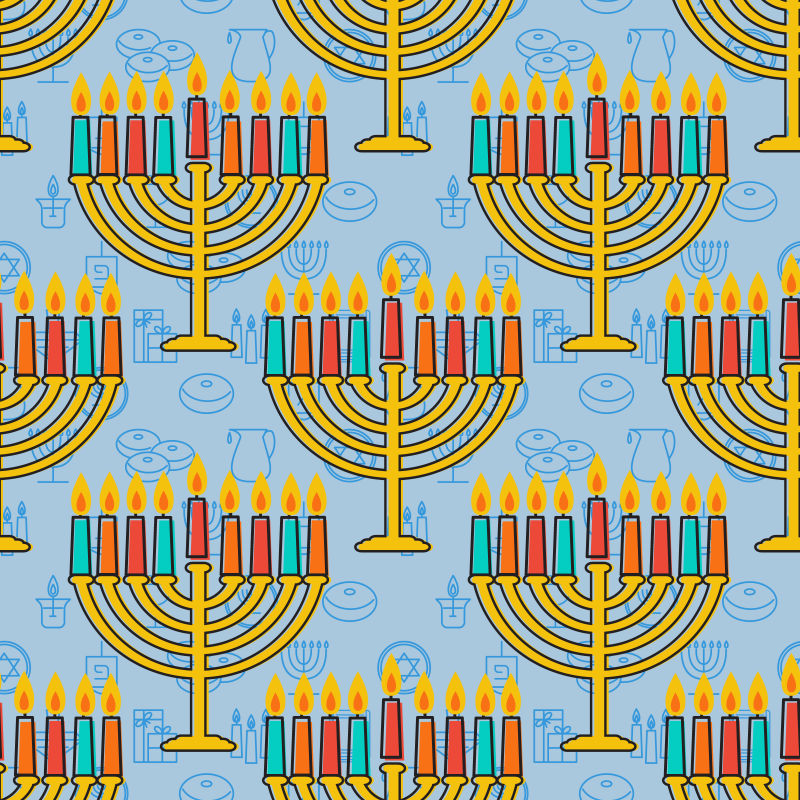 犹太光明节蜡烛无缝背景矢量图