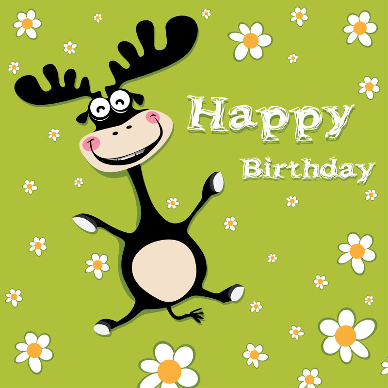 矢量的驯鹿插图生日卡片