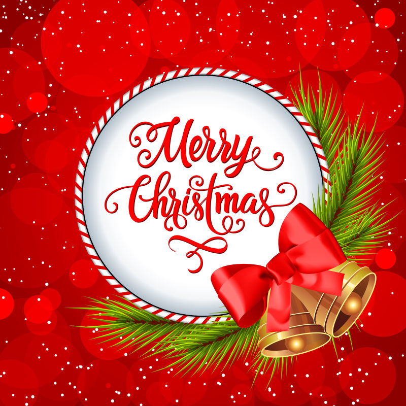 矢量圣诞贺卡有两个铃铛和枞树枝