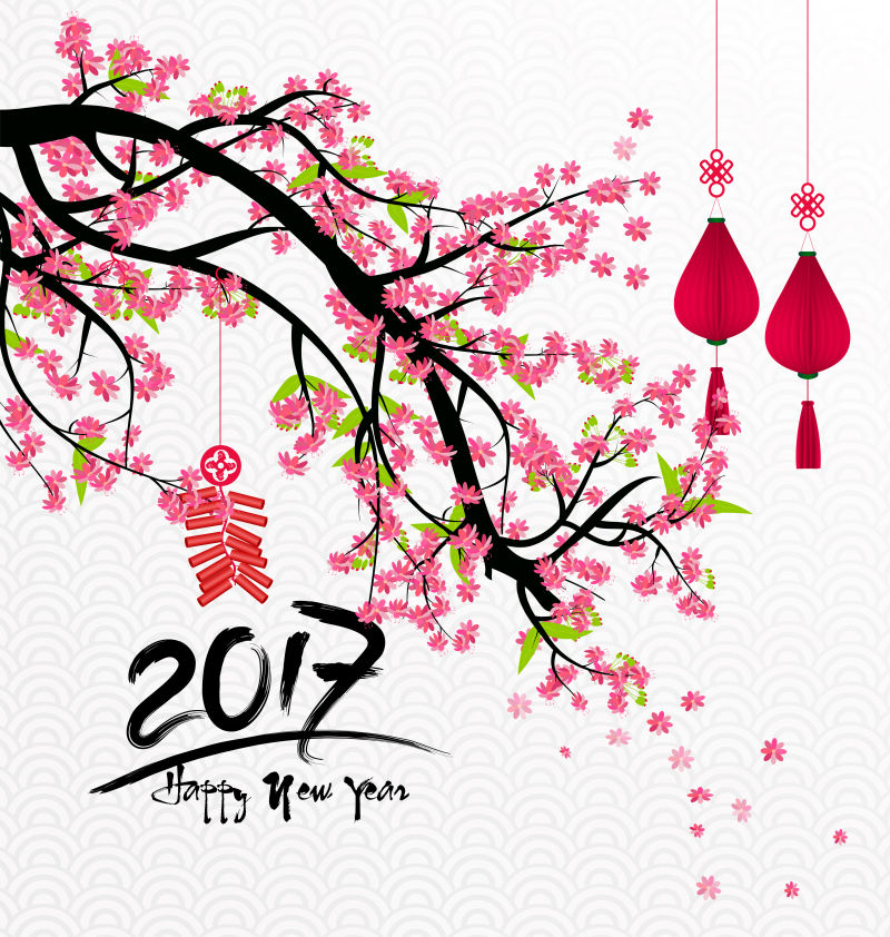 2017新年矢量快乐鲜花和农历新年