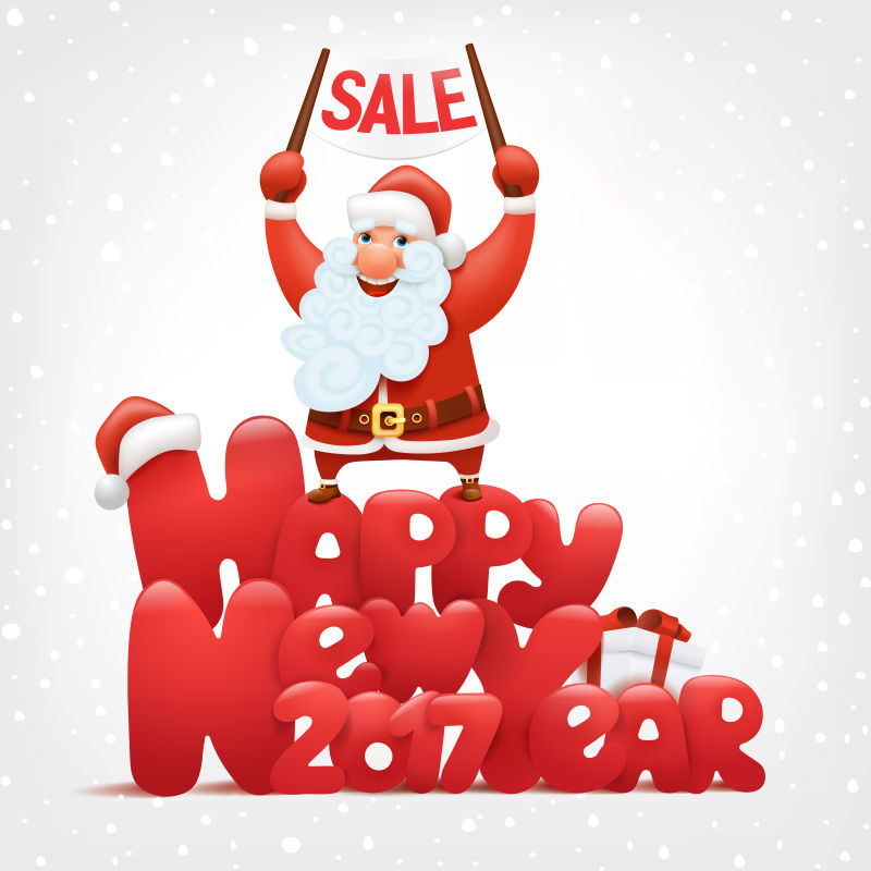 拿着旗帜的圣诞老人贺卡矢量图