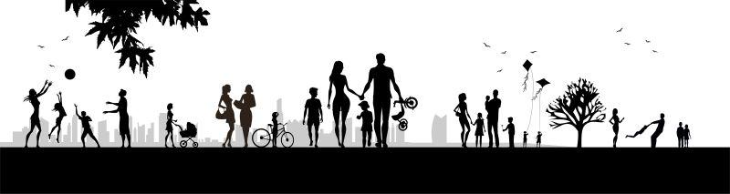 公园内的人们剪影矢量