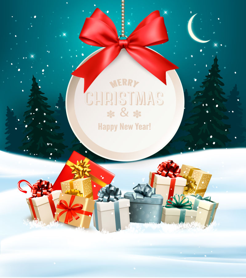 圣诞背景与礼物矢量插图