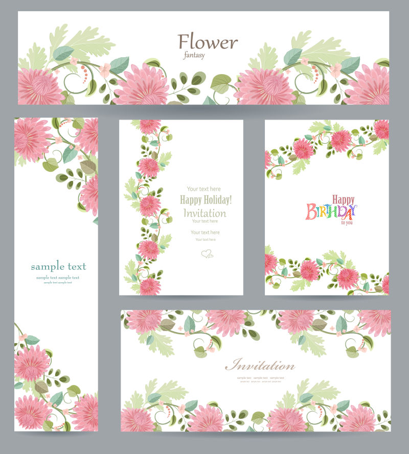 粉色菊花贺卡矢量