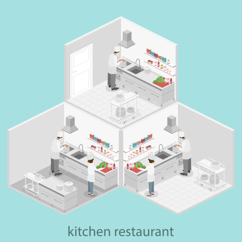 厨房餐厅立体室内设计矢量