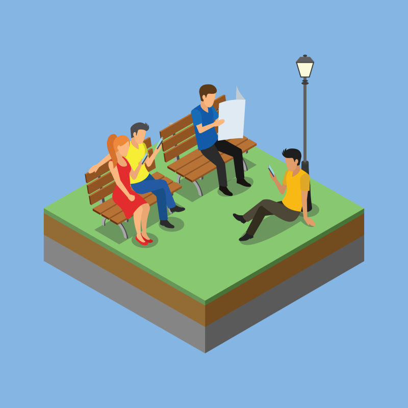 公园内部的活动等距平面设计矢量