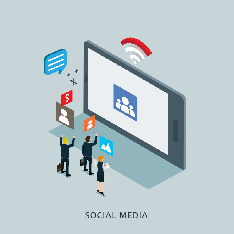 矢量互联网社交媒体等距商业平面设计