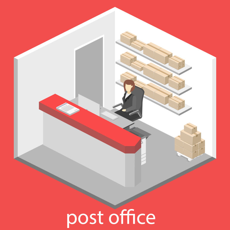 邮局室内立体插图矢量设计