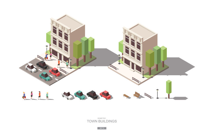 矢量等距城镇建筑设计