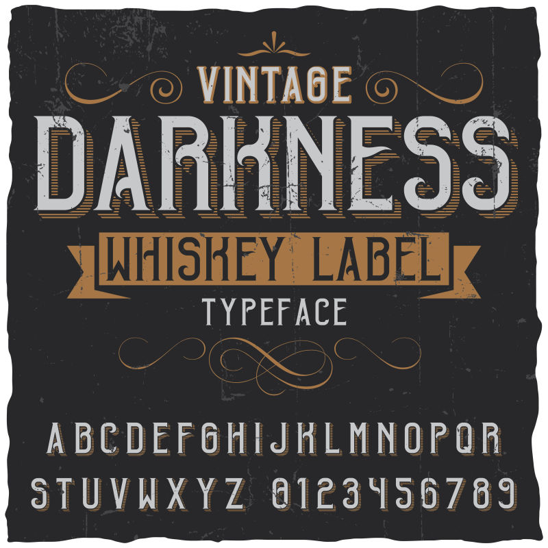 矢量复古威士忌字母字体标签设计