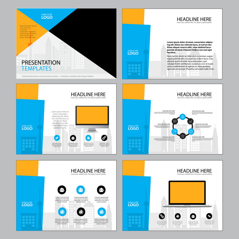 商业幻灯片海报的图表设计元素矢量