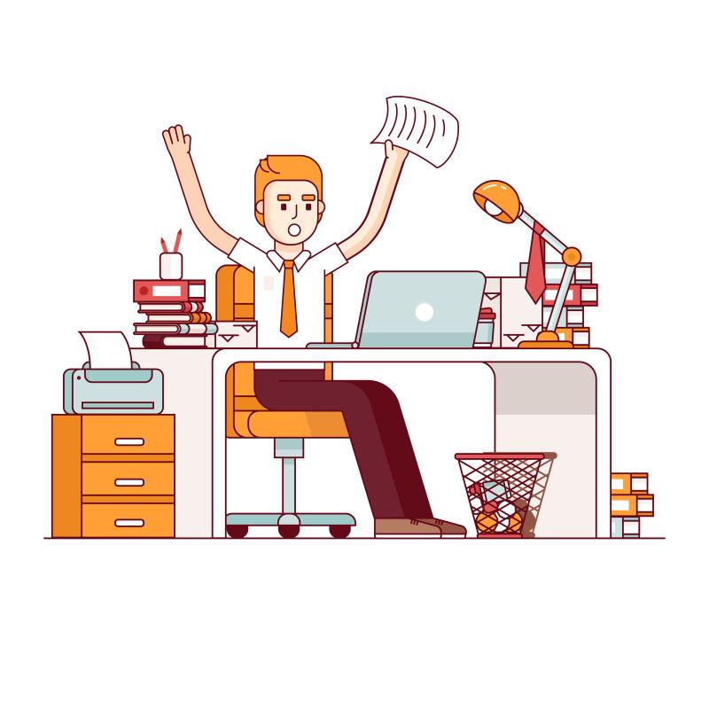 矢量在办公桌上挥舞着纸张