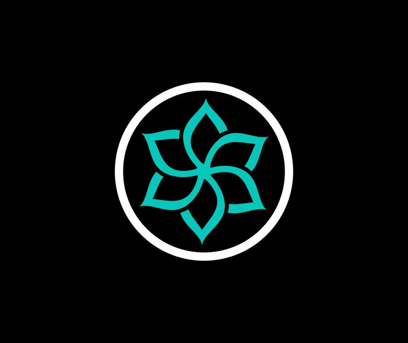 矢量白色圆环内的绿色花卉标志设计