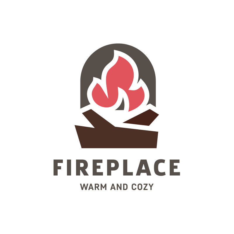 矢量红色和棕色扁平式壁炉标志logo设计