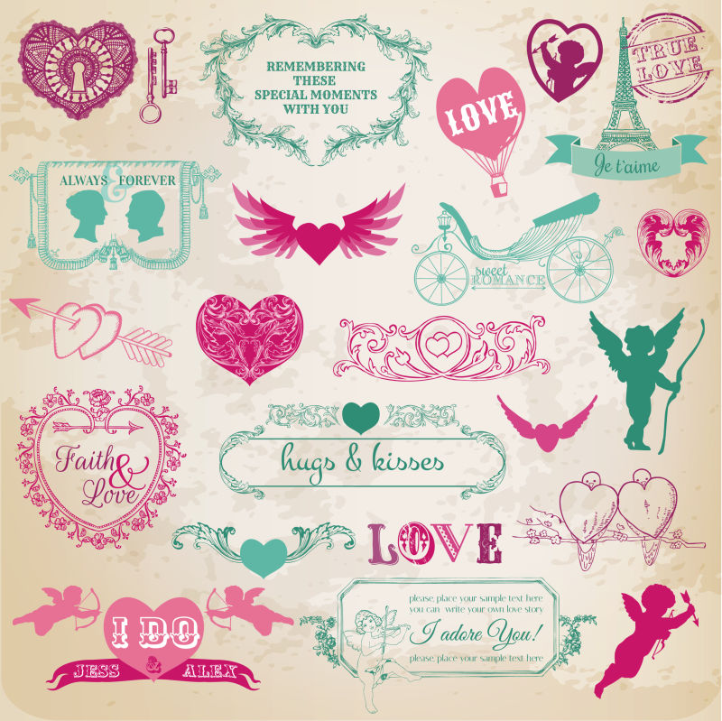 情人节标签矢量插图