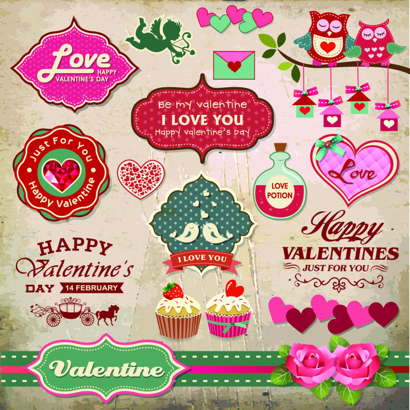 创意情人节主题标签矢量插图