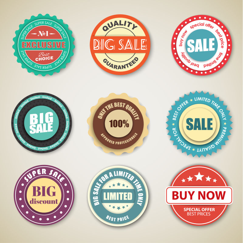 矢量复古圆形标签贴纸设计