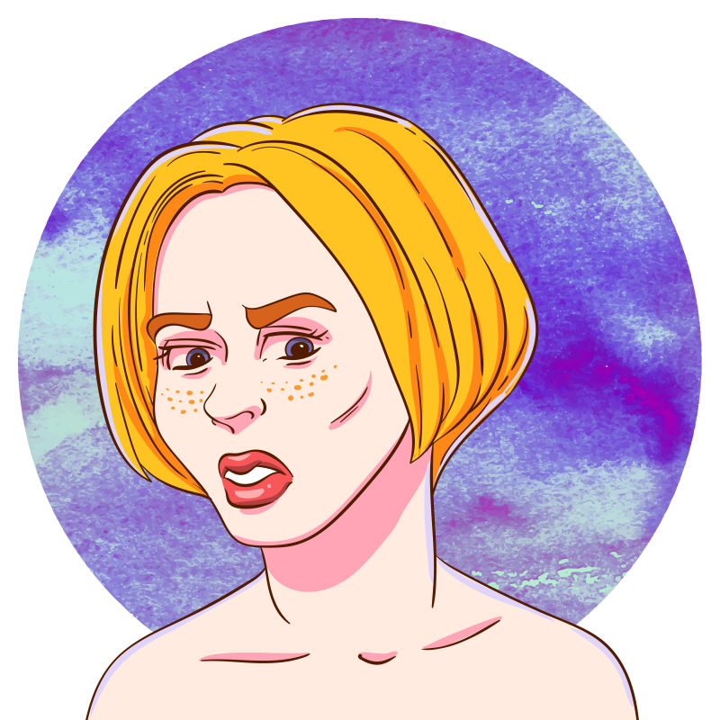 矢量斜视的假发少女水彩背景