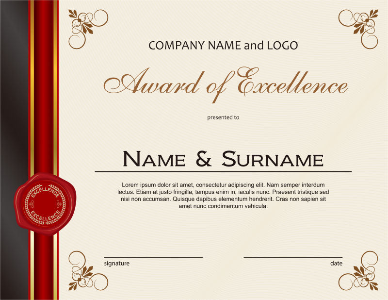 卓越的蜡封和丝带奖矢量证书
