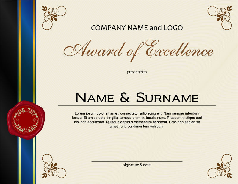 卓越的蜡封丝带奖矢量证书