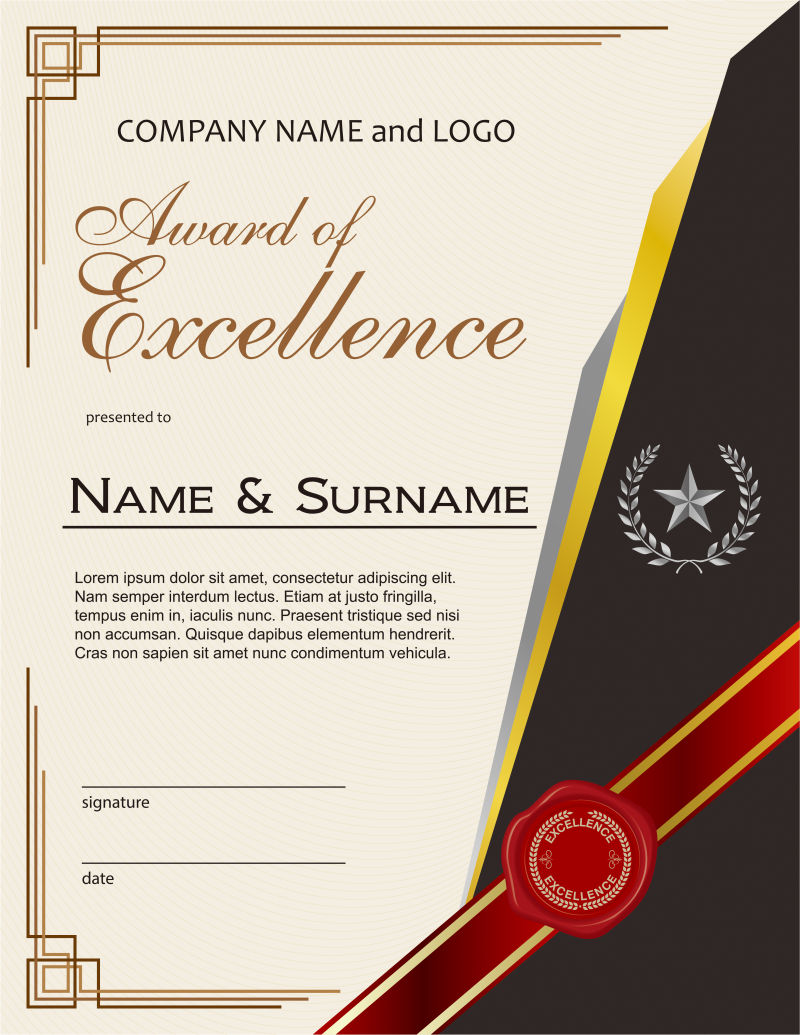 丝带肖像奖矢量证书